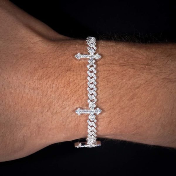 6MM Moissanite Cross Cuban Link Bracelet 14K Gold - Image 7