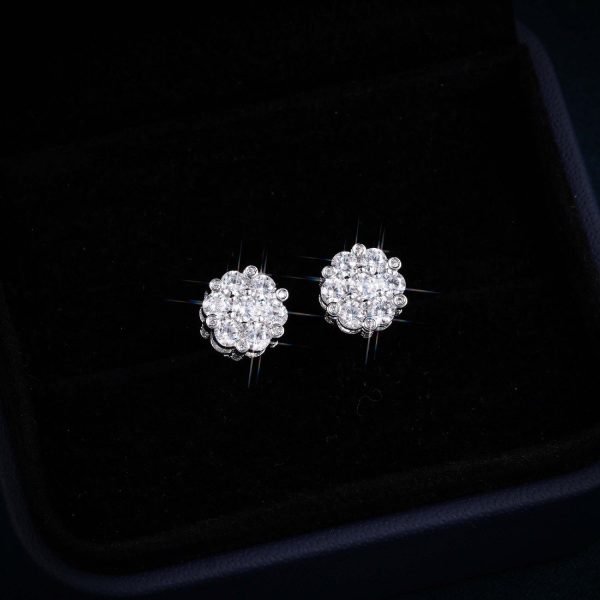 7MM VVS Flower Cluster Earrings 14K Gold - Image 5