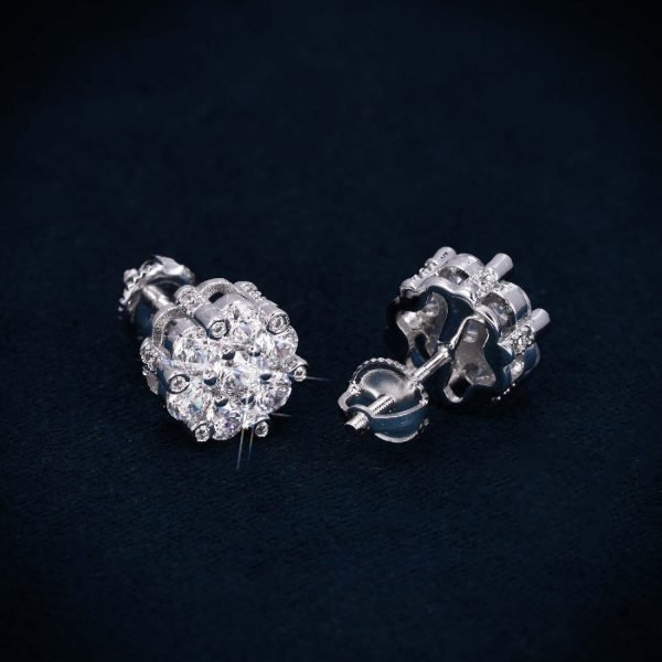7MM VVS Flower Cluster Earrings 14K Gold