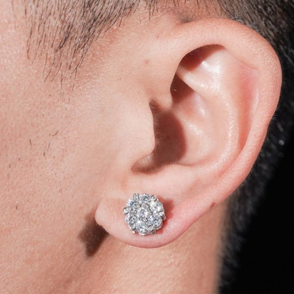 7MM VVS Flower Cluster Earrings 14K Gold - Image 3
