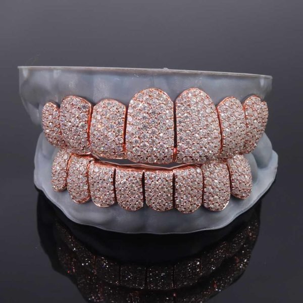 Rose Gold Perm Cut Custom Diamond Grillz 14K Gold - Image 2