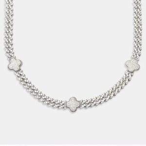 8MM Four Leaf Moissanite Cuban Link Chain 14K Gold