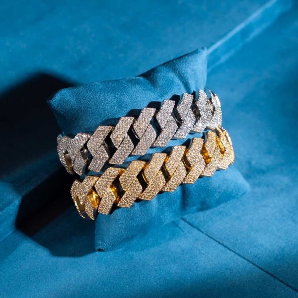 20MM 4-Row Moissanite Cuban Link Bracelet 14K Gold - Image 2