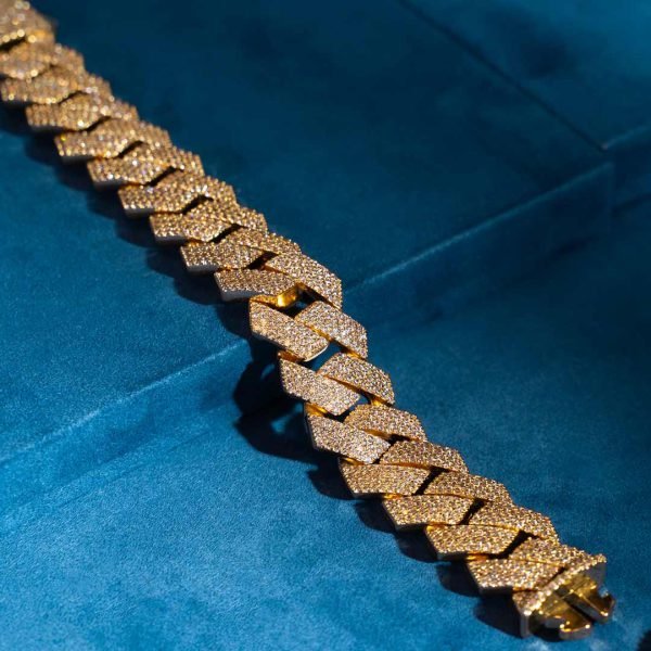 20MM 4-Row Moissanite Cuban Link Bracelet 14K Gold - Image 10