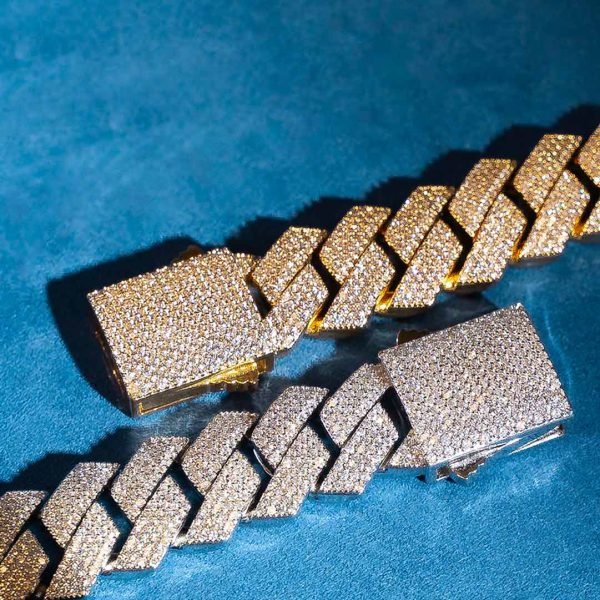 20MM 4-Row Moissanite Cuban Link Bracelet 14K Gold - Image 12