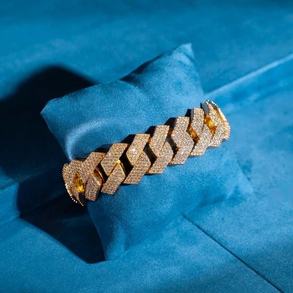 20MM 4-Row Moissanite Cuban Link Bracelet 14K Gold - Image 11