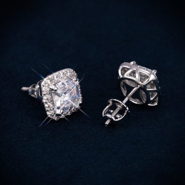 9MM VVS Halo Stud Earrings 14K Gold - Image 2