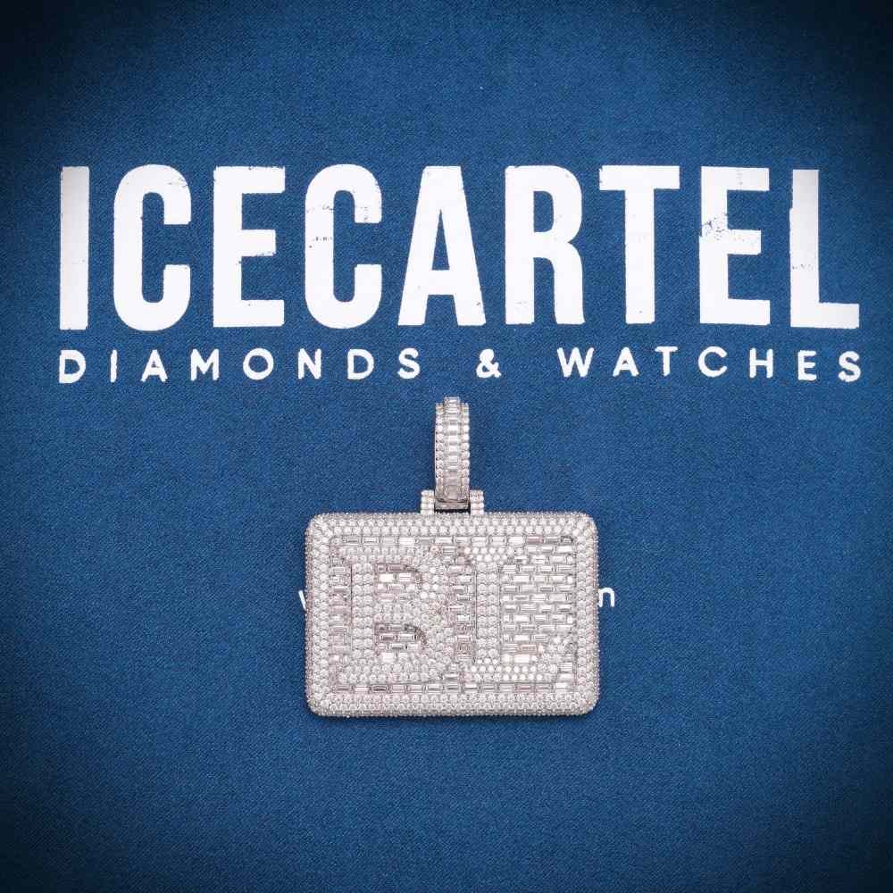 "BL" Custom Moissanite Rectangle Pendant 14K Gold - Image 7