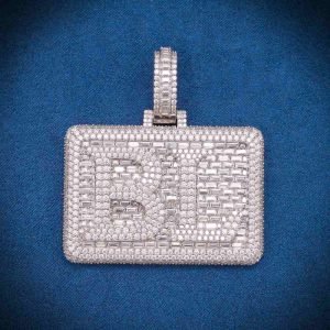 "BL" Custom Moissanite Rectangle Pendant 14K Gold