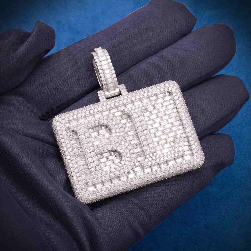 "BL" Custom Moissanite Rectangle Pendant 14K Gold - Image 4