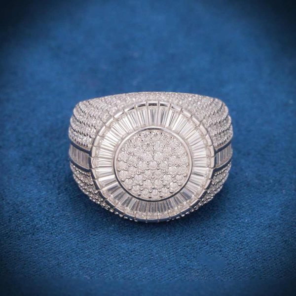 Baguette Circle Signet Moissanite Ring 14K Gold