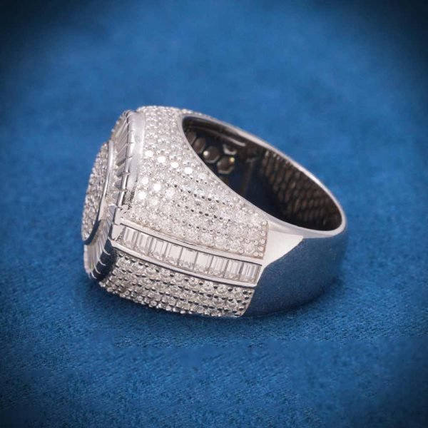 Baguette Circle Signet Moissanite Ring 14K Gold - Image 4