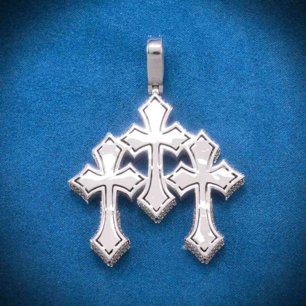 Baguette Moissanite Triple Ornamental Cross Pendant 14K Gold - Image 6