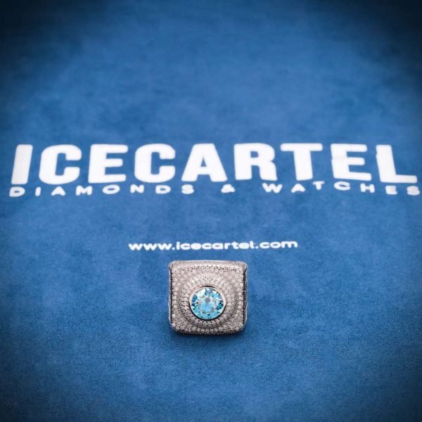 Blue Moissanite Signet Ring 14K White Gold - Image 6