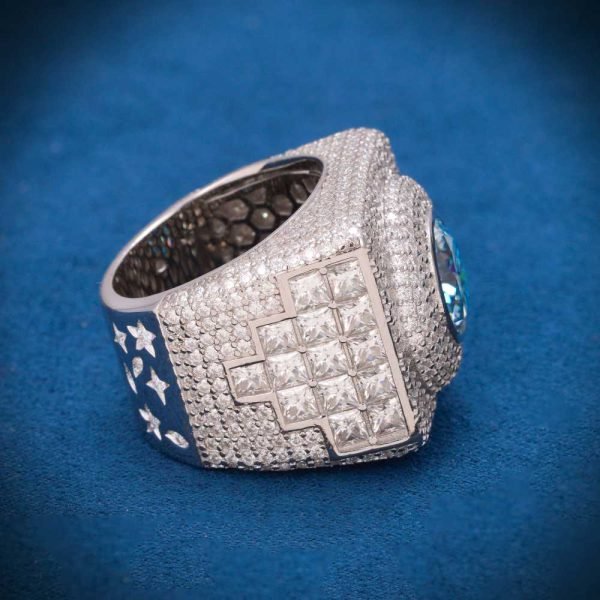 Blue Moissanite Signet Ring 14K White Gold - Image 4