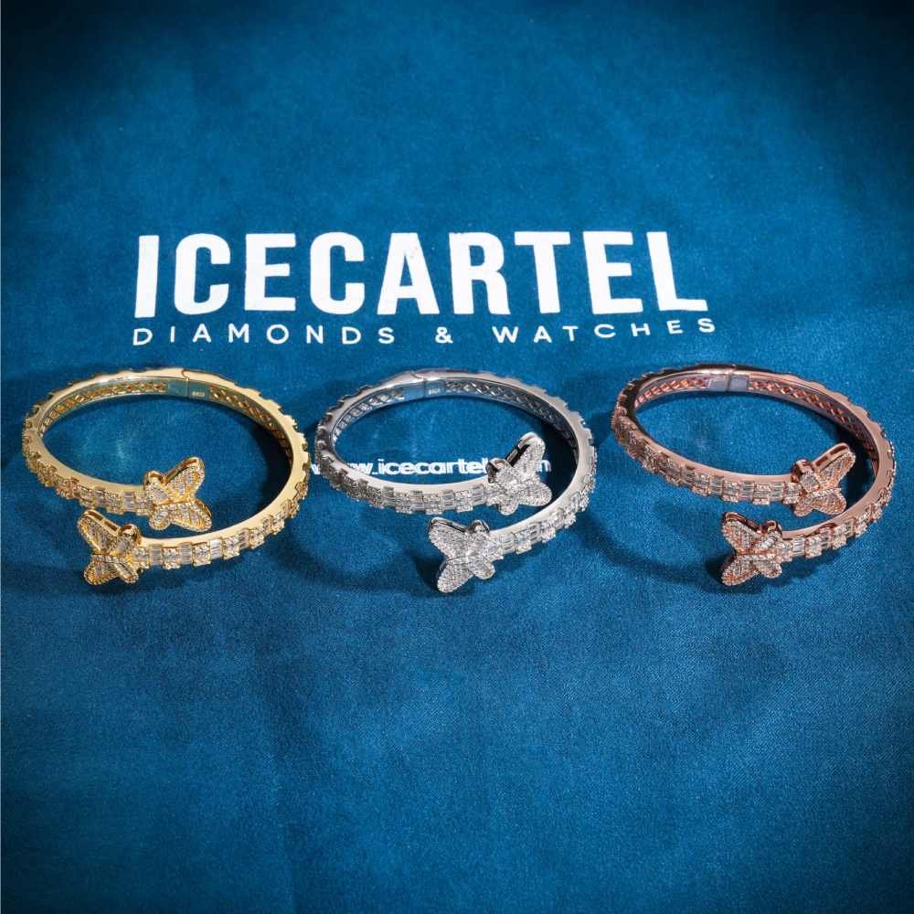 Butterfly Baguette Moissanite Bangle Bracelet 14K Gold - Image 4