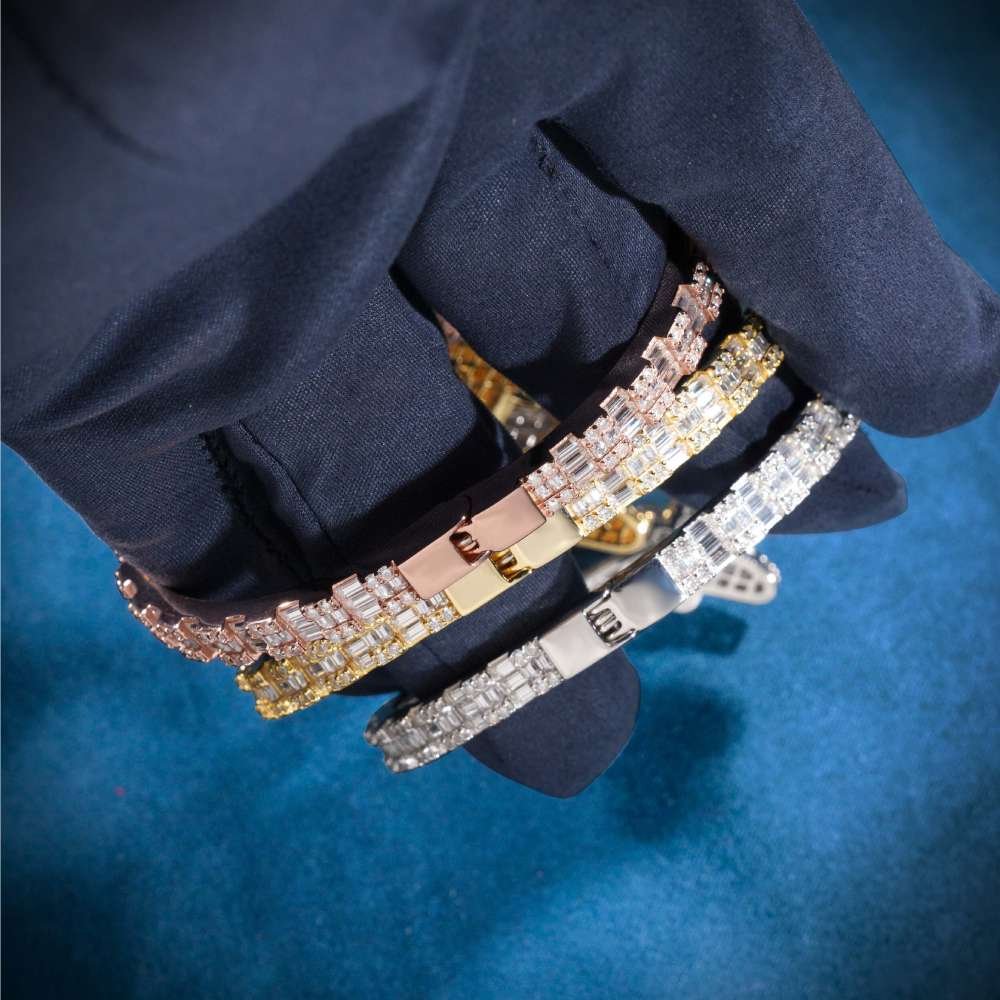 Butterfly Baguette Moissanite Bangle Bracelet 14K Gold - Image 6