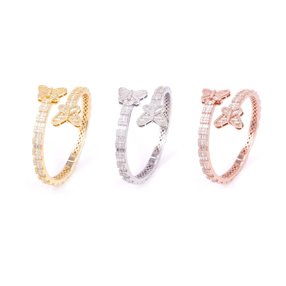 Butterfly Baguette Moissanite Bangle Bracelet 14K Gold - Image 10