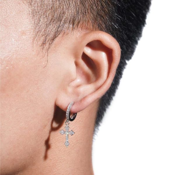 Cross Drop Moissanite Earrings 14K Gold - Image 3