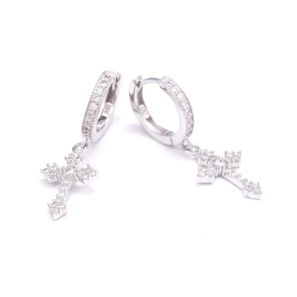 Cross Drop Moissanite Earrings 14K Gold - Image 2