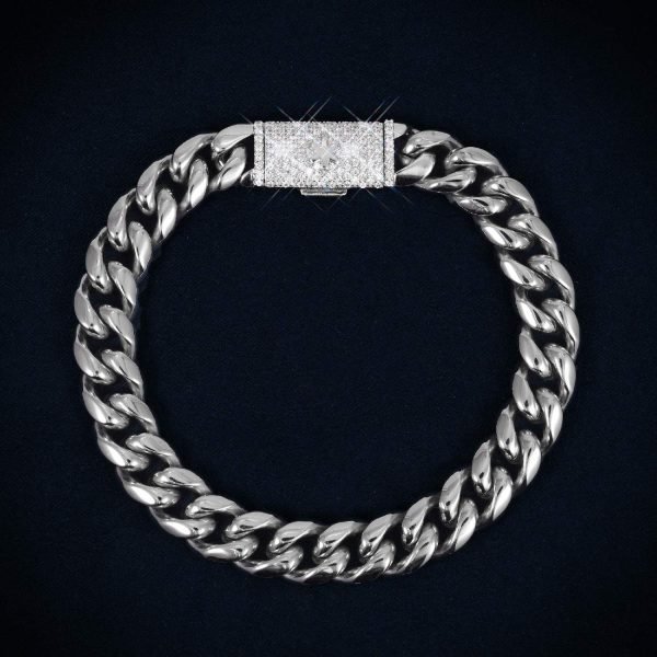Cuban Link Bracelet with Iced Clasp 14K Gold (ALL SIZES) - Image 12