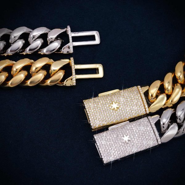 Cuban Link Chain with Iced Clasp 14K Gold (ALL SIZES) - Image 4
