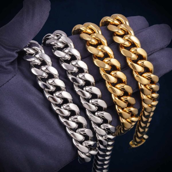 Cuban Link Chain with Iced Clasp 14K Gold (ALL SIZES) - Image 5