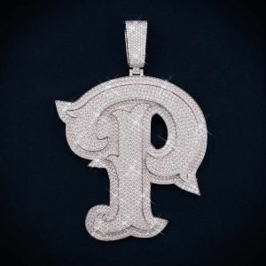 Custom Moissanite Letter "P" Pendant 14K Gold