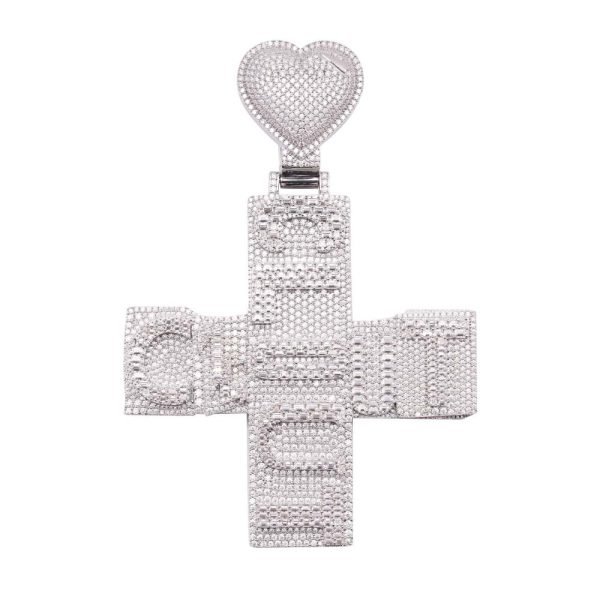 Custom Moissanite Cross Pendant With Heart Bail - Image 3