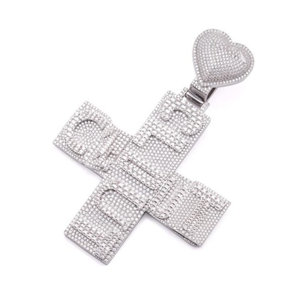 Custom Moissanite Cross Pendant With Heart Bail - Image 4