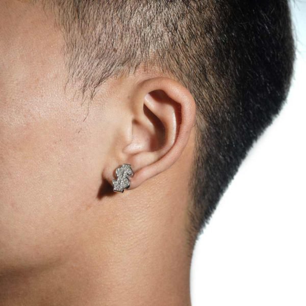 Dollar Sign Moissanite Earrings 14K Gold - Image 3