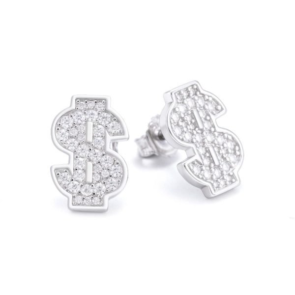 Dollar Sign Moissanite Earrings 14K Gold - Image 2