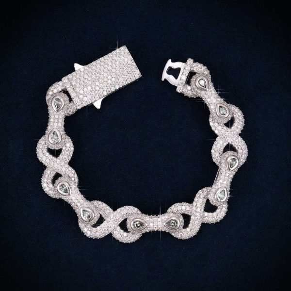 13MM Double-Halo Moissanite Infinity Link Bracelet 14K Gold - Image 2
