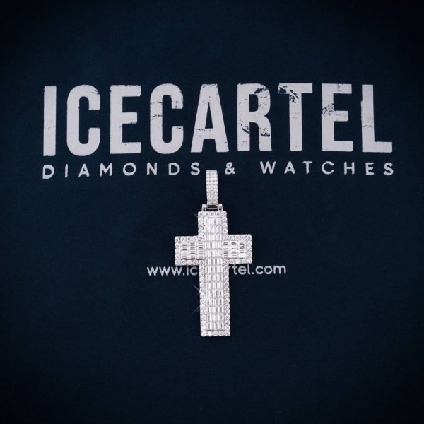 Double Layer Emerald Cut Moissanite Cross Pendant 14K Gold - Image 6