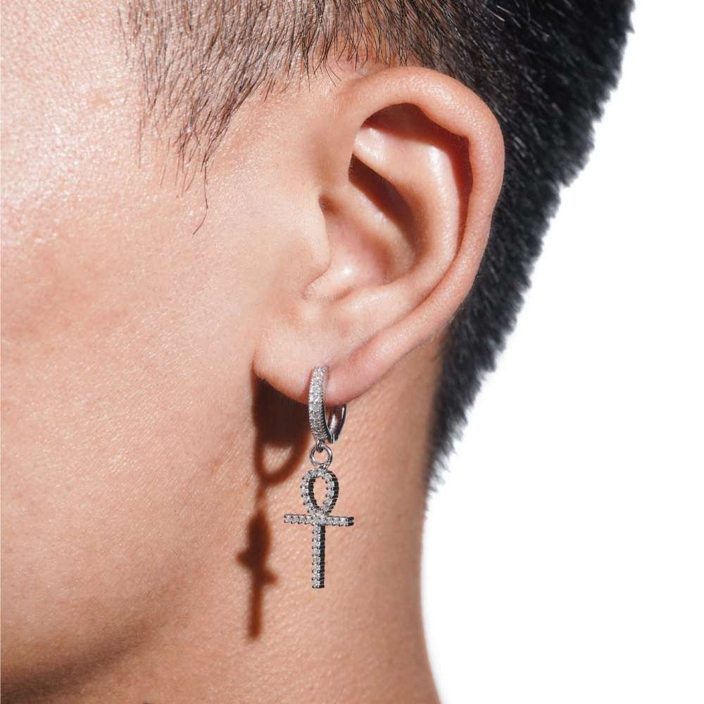 Drop Ankh Moissanite Earrings 14K Gold - Image 3