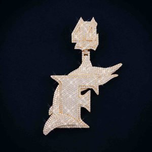 "F" Custom Moissanite Pendant 14K Gold