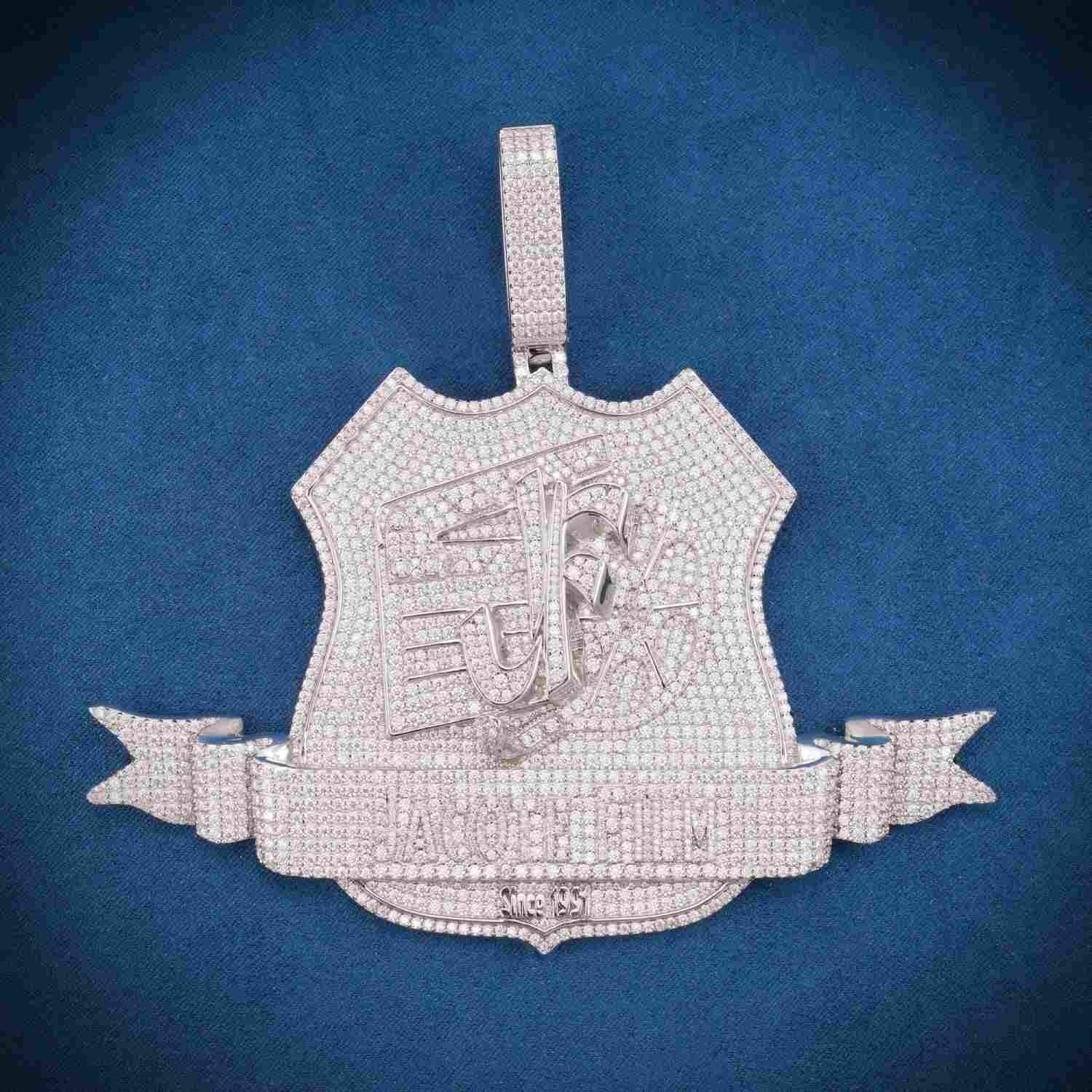 "JF" Custom Logo Moissanite Pendant 14K Gold - Image 2