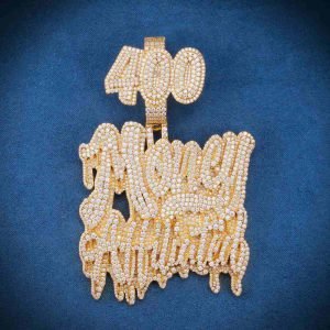 "MONEY ATTITUDE" Custom Moissanite Pendant 14K Yellow Gold