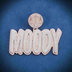 "MOODY" Custom Moissanite Name Pendant 14k Gold