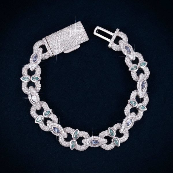 13MM Marquise & Pear Cut Moissanite Cuban Link Bracelet 14K Gold - Image 2