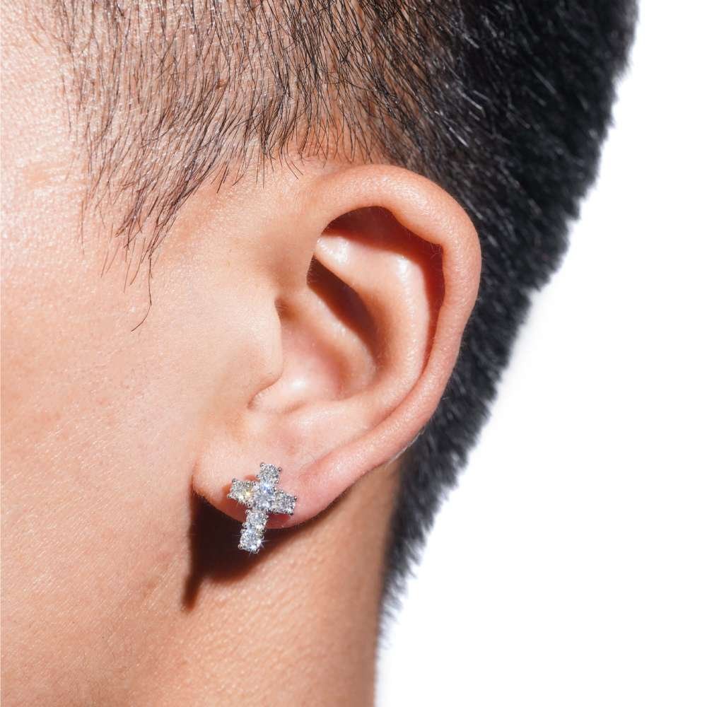 Medium Cross Moissanite Earrings 14K Gold - Image 3