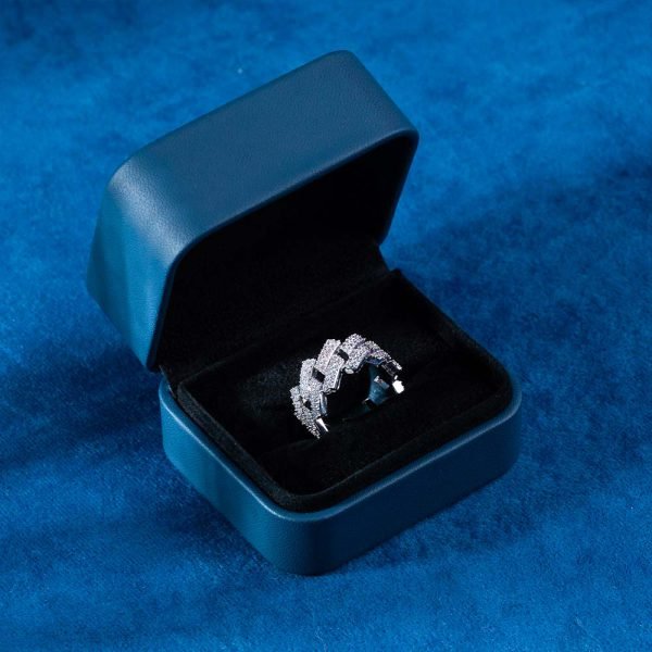 Moissanite 2-Row Cuban Link Ring 14K Gold - Image 8