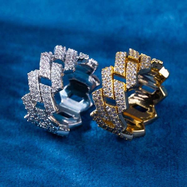 Moissanite 2-Row Cuban Link Ring 14K Gold - Image 2