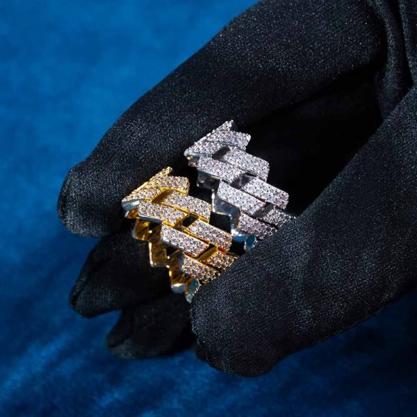 Moissanite 2-Row Cuban Link Ring 14K Gold - Image 9