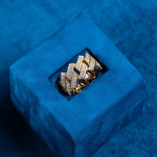 Moissanite 2-Row Cuban Link Ring 14K Gold - Image 6