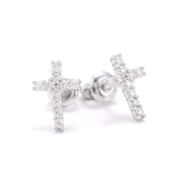 Mini Cross Moissanite Earrings 14K Gold - Image 2