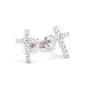 Mini Cross Moissanite Earrings 14K Gold