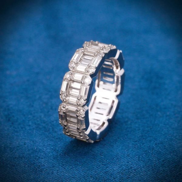 Moissanite 3-Row Baguette Band Ring 14K Gold - Image 5