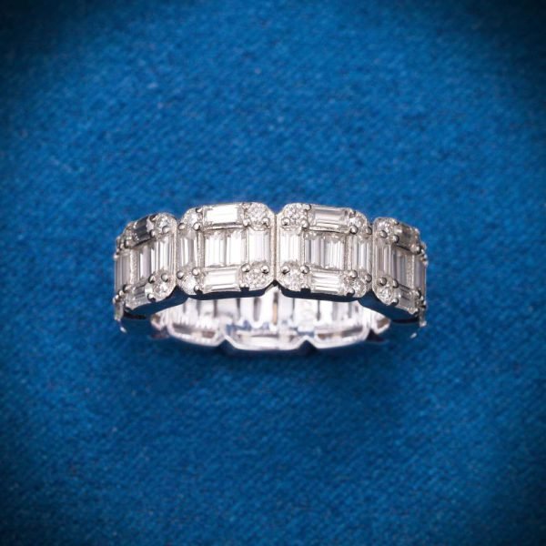 Moissanite 3-Row Baguette Band Ring 14K Gold - Image 7