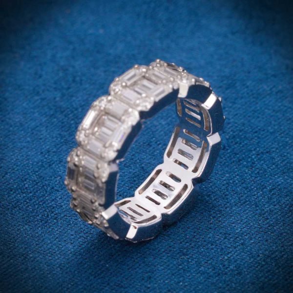 Moissanite 3-Row Baguette Band Ring 14K Gold - Image 2